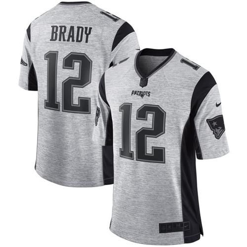 Nike Patriots #12 Tom Brady Gray Men's Stitched NFL Limited Gridiron Gray II Jersey - Click Image to Close